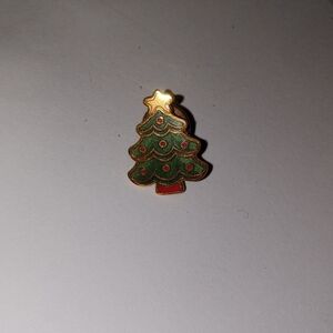 Hallmark Gold-Tone Green and Red Christmas Tree Brooch